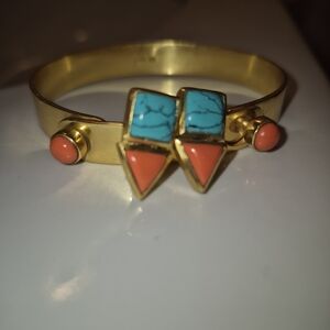 Julie Vos Gold and Turquoise Bracelet / Earrings with Coral Accents